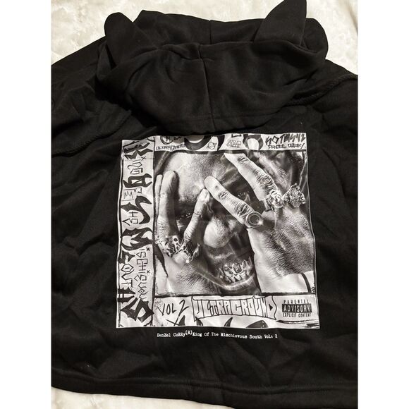 Denzel Curry Graphic Cropped Hoodie XL Black Streetwear Hoodie Y2K Hip Hop Merch - Picture 4 of 5